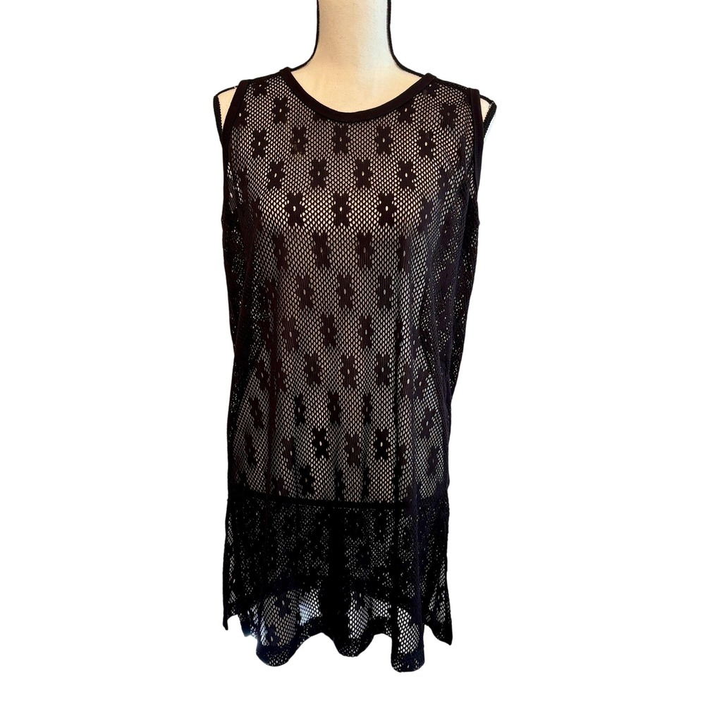 IG Sport Women's S/M Swimsuit Cover Black Fishnet Floral Mesh‎ Long Lace Y2K